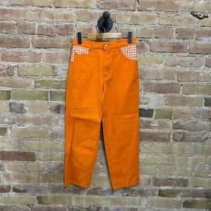 Vintage Snoopy Orange Girl’s Pants with Checkered and Embroidered Pockets